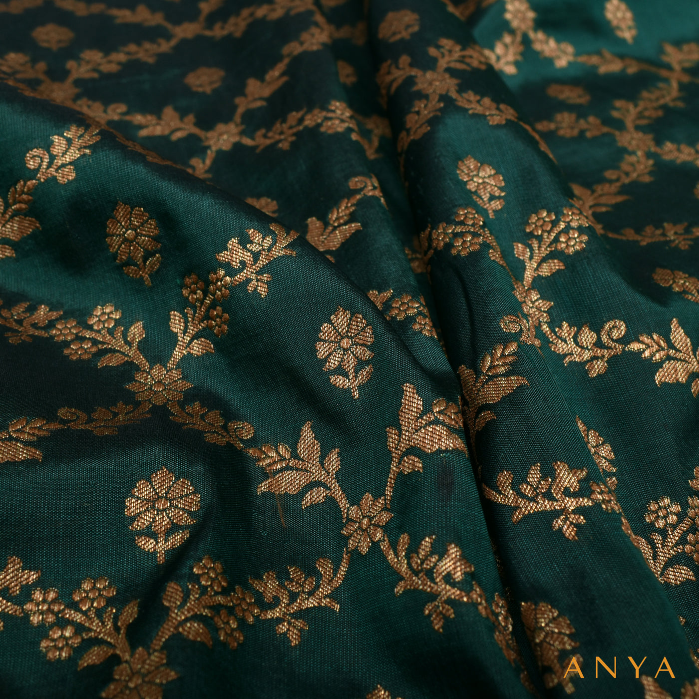 Bottle Green Banarasi Silk Fabric with Creeper Design