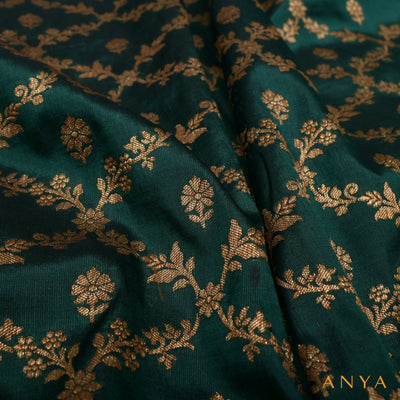 Bottle Green Banarasi Silk Fabric with Creeper Design