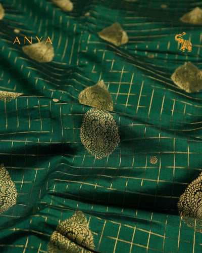 Green Banarasi Chanderi Silk Saree with Zari Kattam and Motifs Design