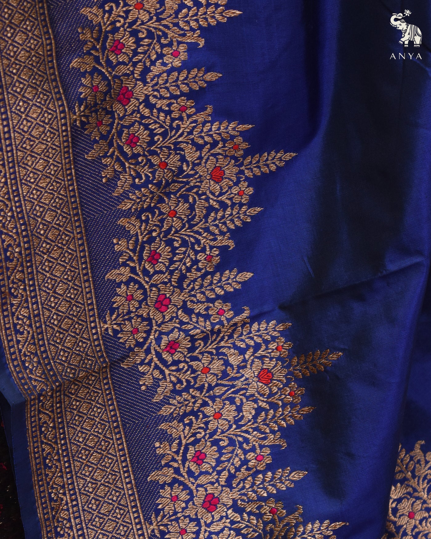 MS Blue Banarasi Silk Saree with Getty Self Pallu