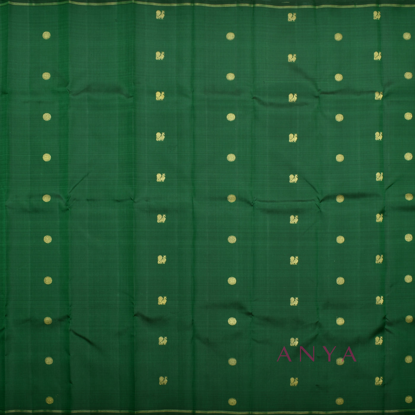 Bottle Green Kanchipuram Silk Saree with Mayil Chakaram Design