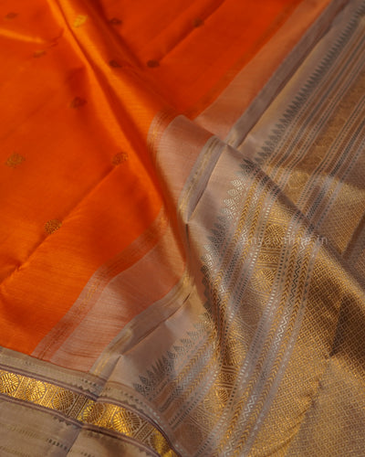 Milagai Orange Kanchi Classic Saree with Annam Butta Design