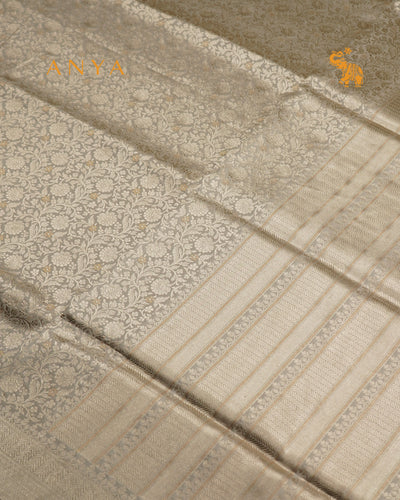 Off White Banarasi Silk Saree with Floral Creeper Design