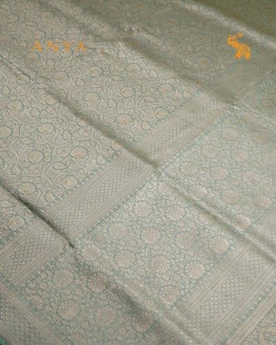 Light Green Banarasi Silk Saree with Floral Creeper Design