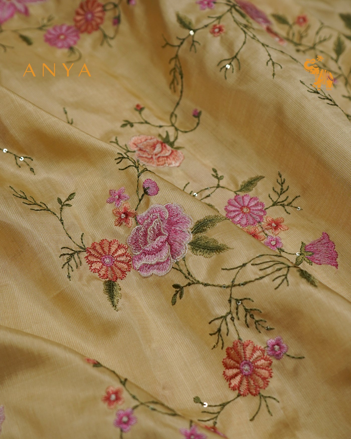 Off White Kanchi Silk Saree with Floral Embroidery Design