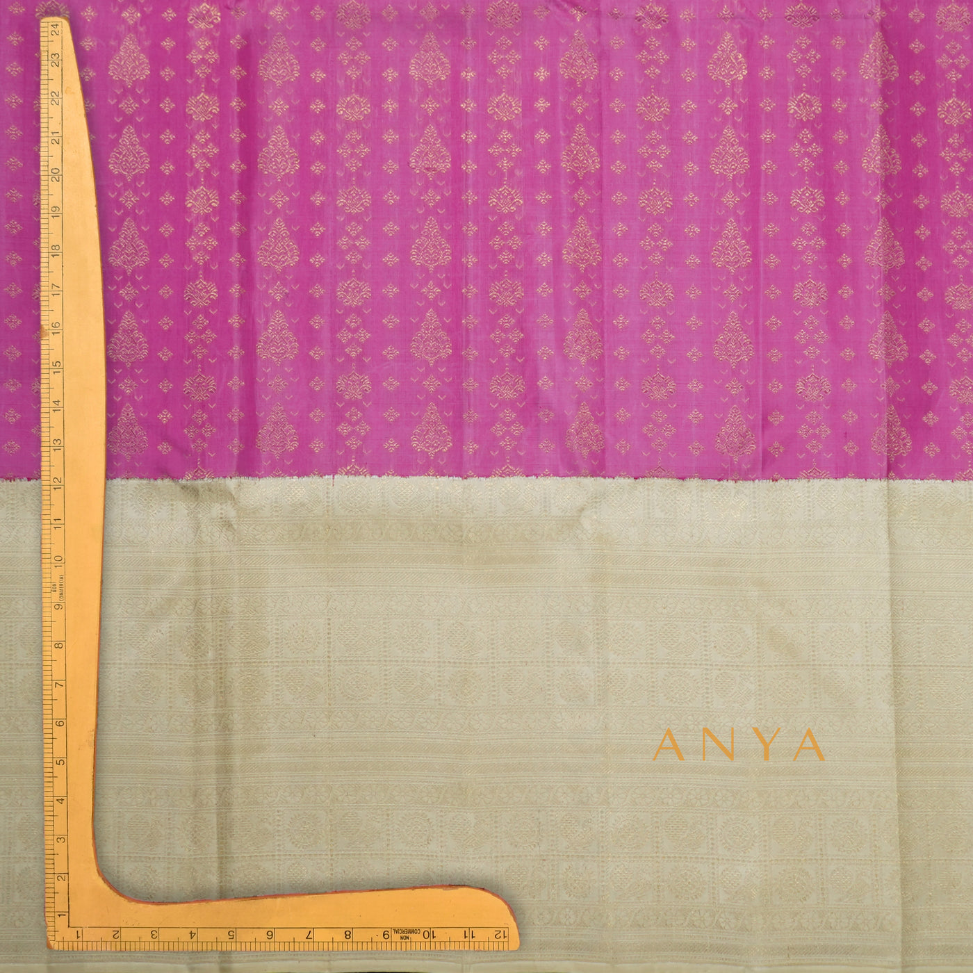 Lotus Pink Kanchi Silk Skrit Fabric with Off White Kanchi Silk Blouse Fabric