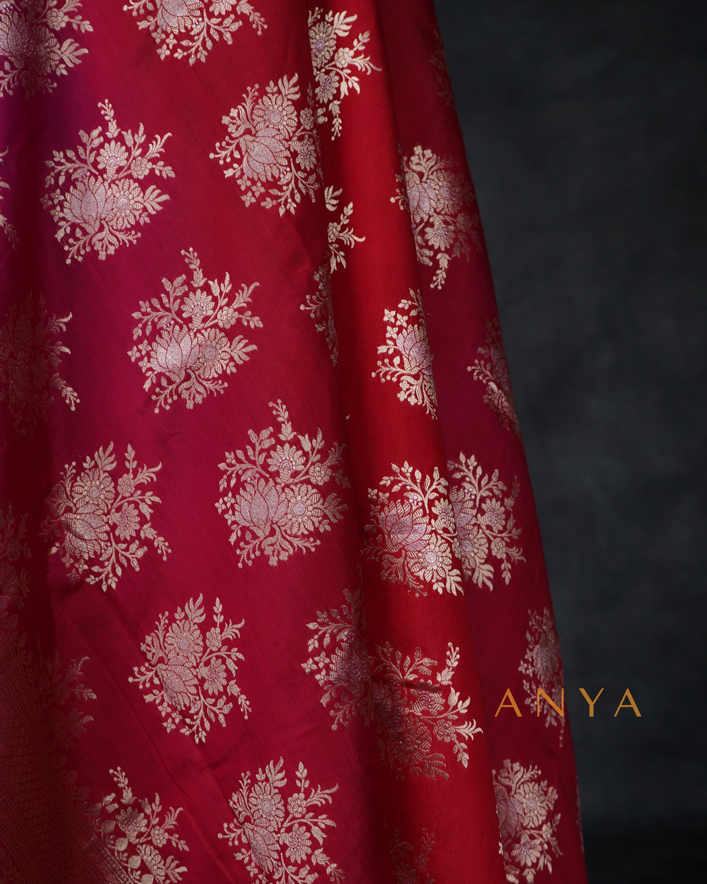 Red Banarasi Silk Dupatta with Floral Zari Butta Design