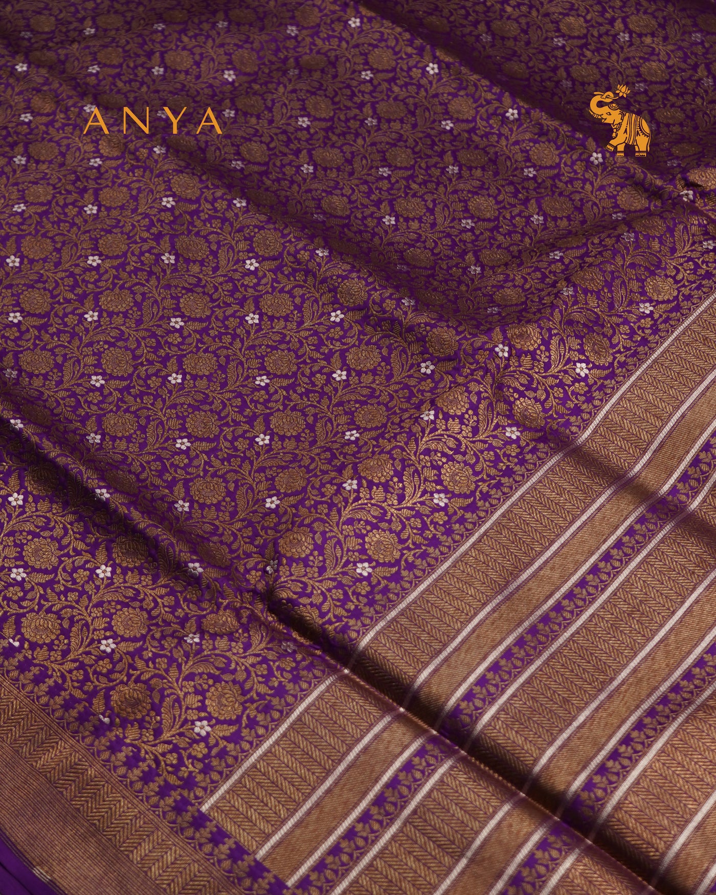 Purple Banarasi Silk Saree with Floral Creeper Design