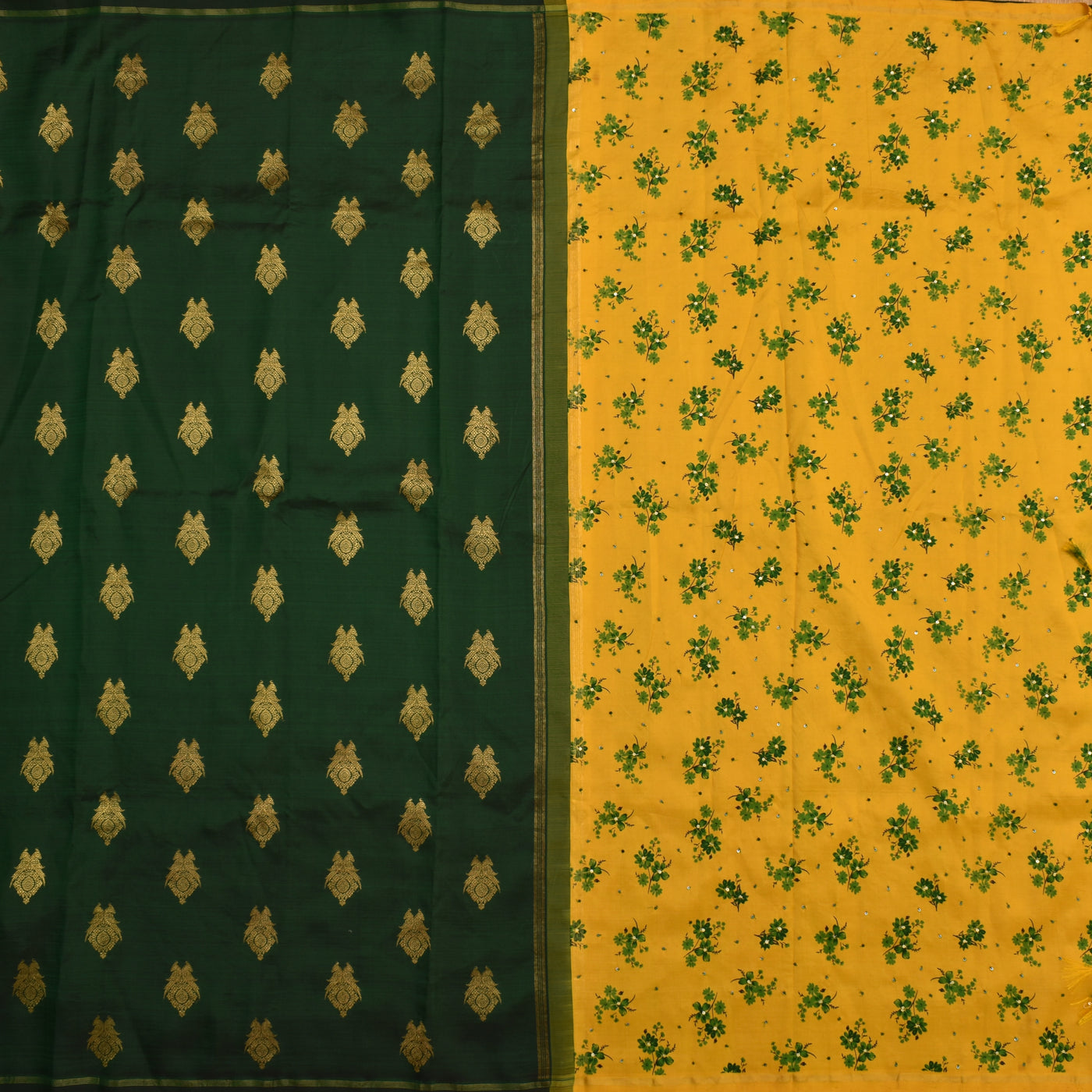 Bottle Green Printed Kanchi Silk Saree with Iruthalai Patchi  Design