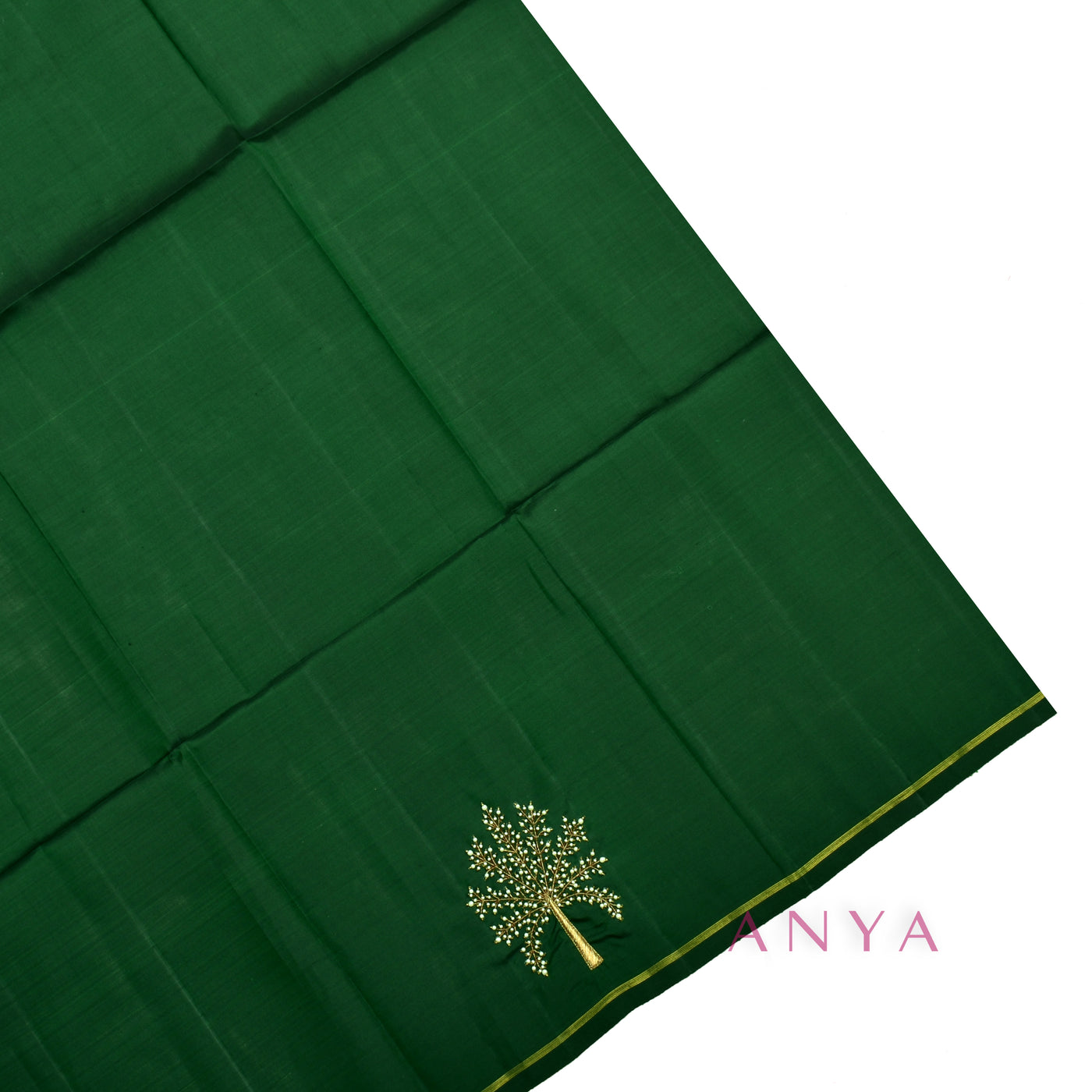 Mustard Zari Checks Kanchi Silk Saree with Bottle Green Tree Embroidery Pallu and Blouse