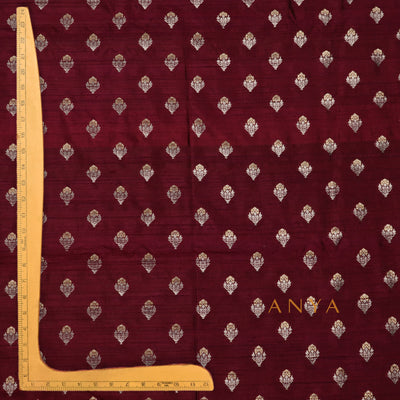 Maroon Banarasi Tussar Raw Silk Fabric with Flower Butta Design