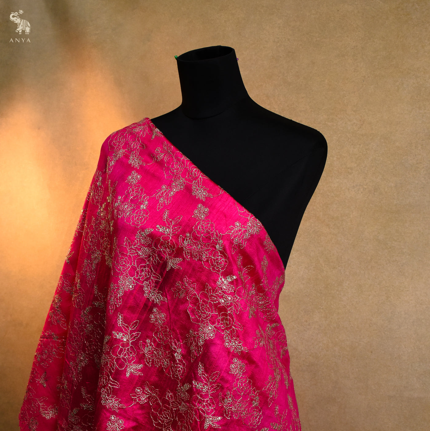 Pink Tussar Raw Silk Embroidery Fabric