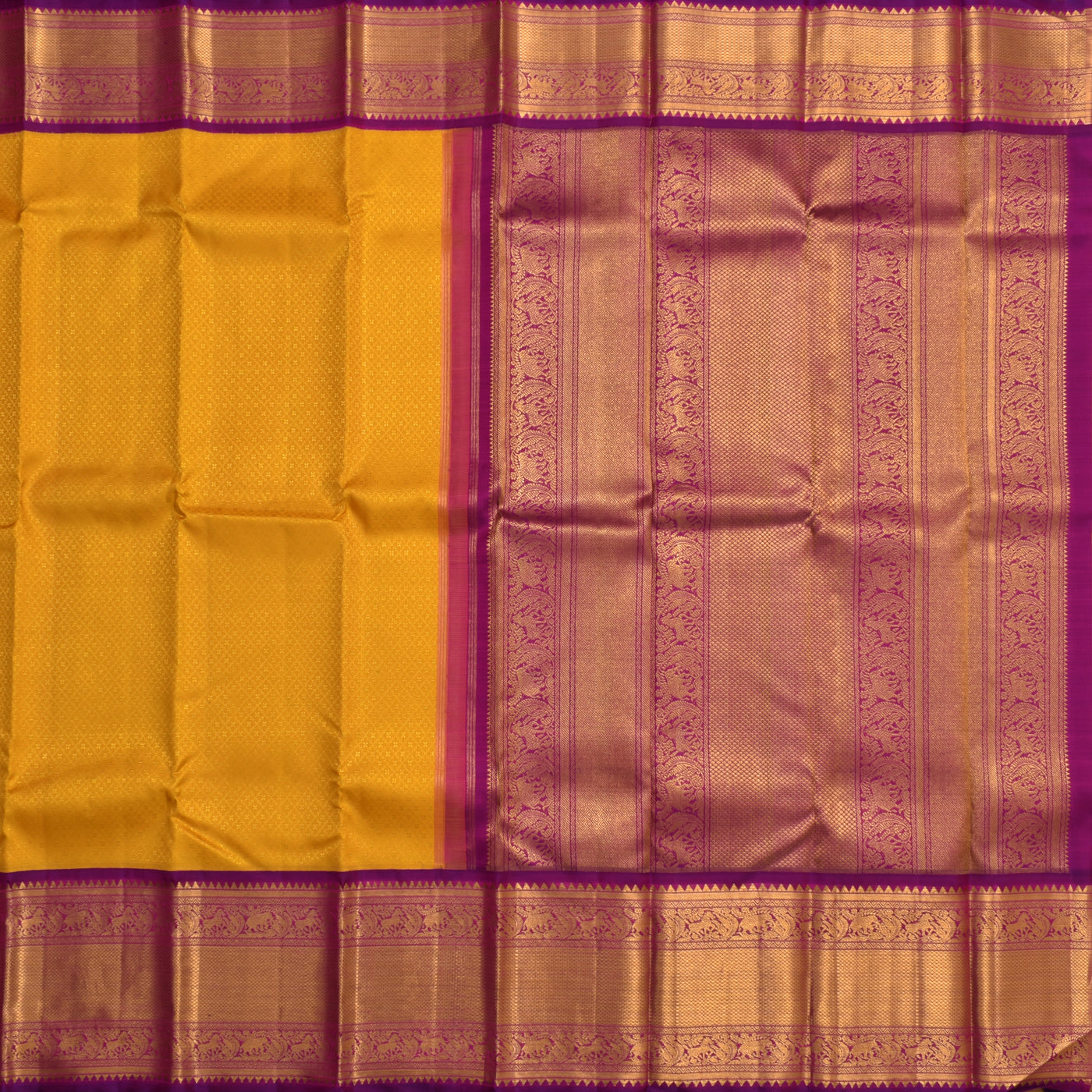Mustard Kanchipuram Silk Saree with Checks and Butta Design