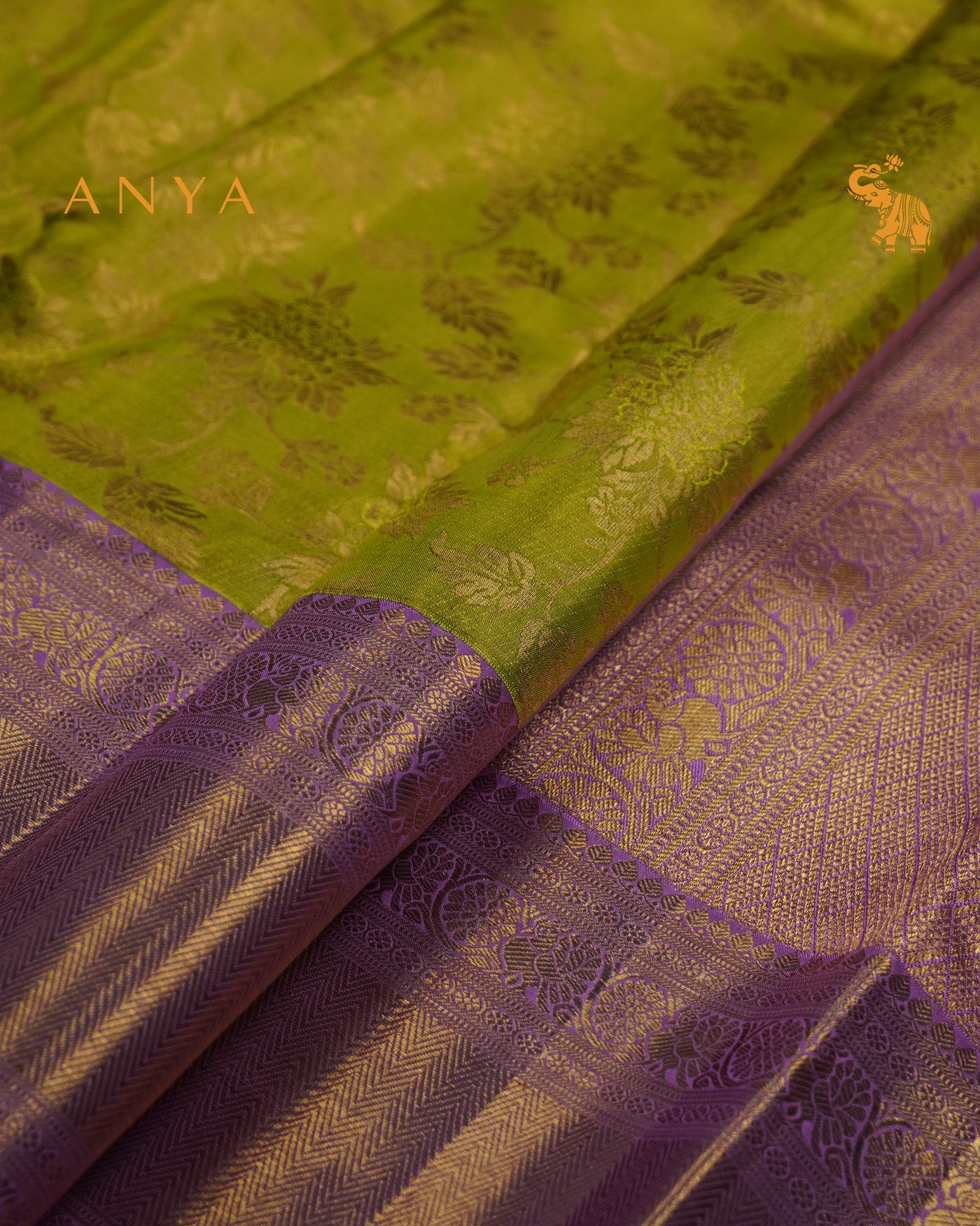 Samangha Green Kanchipuram Silk Saree with Creeper Design