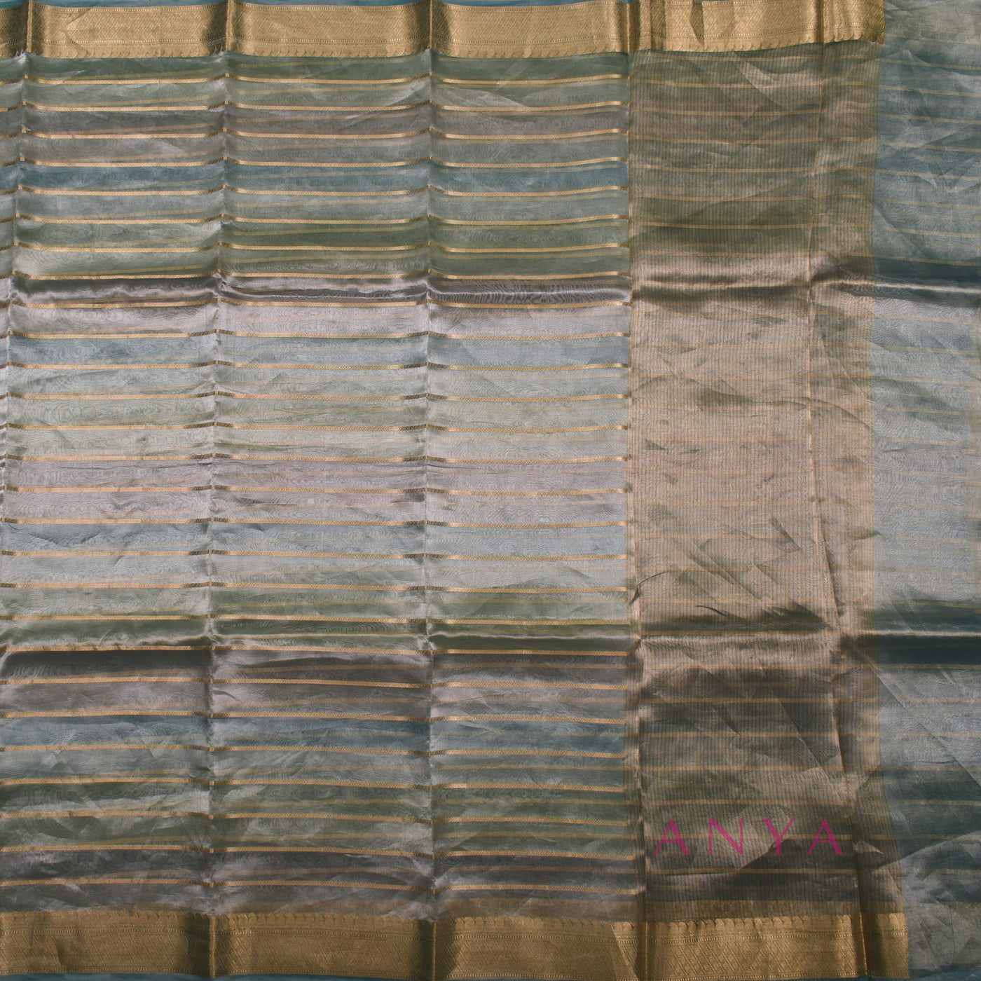 Light Blue Banarasi Silk Saree with Tissue Zari Lines Design