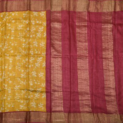 Mustard Tussar Silk Saree with Flower Printed Design