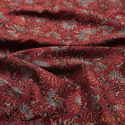 Maroon Tussar Ajrak Print Fabric