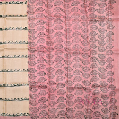 Off White Tussar Silk Saree with Kodi Print Design
