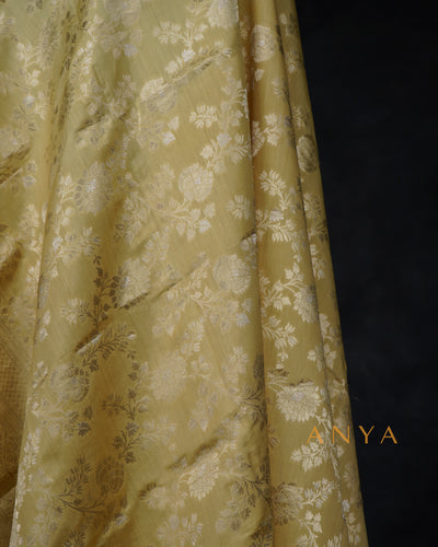 Yellow Banarasi Silk Dupatta with Floral Zari Creeper Design