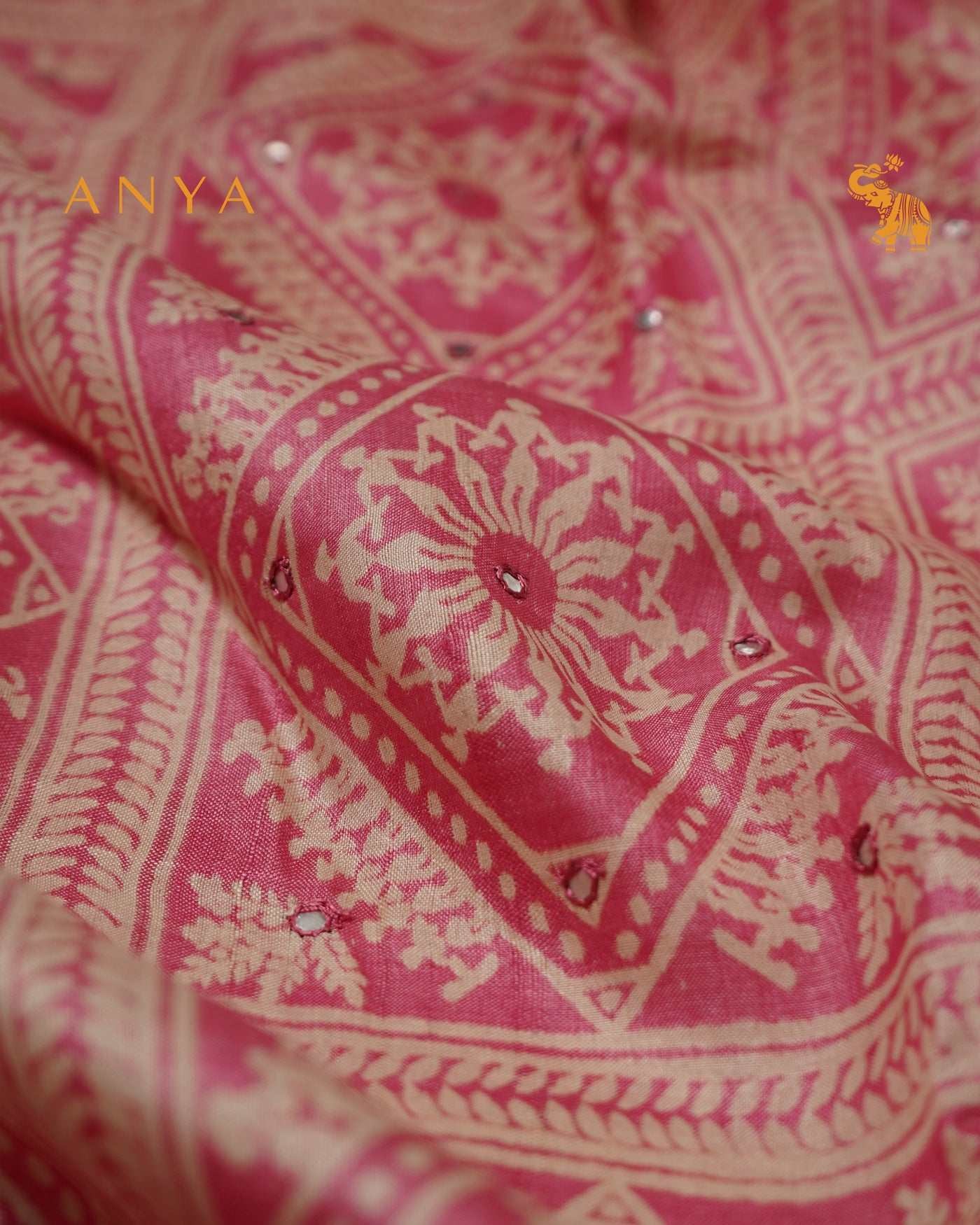 Pink Tussar Silk Saree with Box Print Design