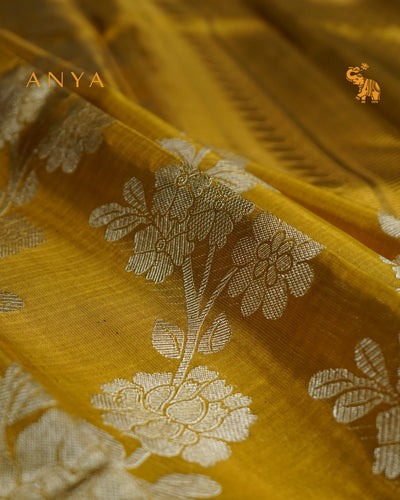 Mustard Yellow Kanchipuram Silk Saree with Floral Creeper Design