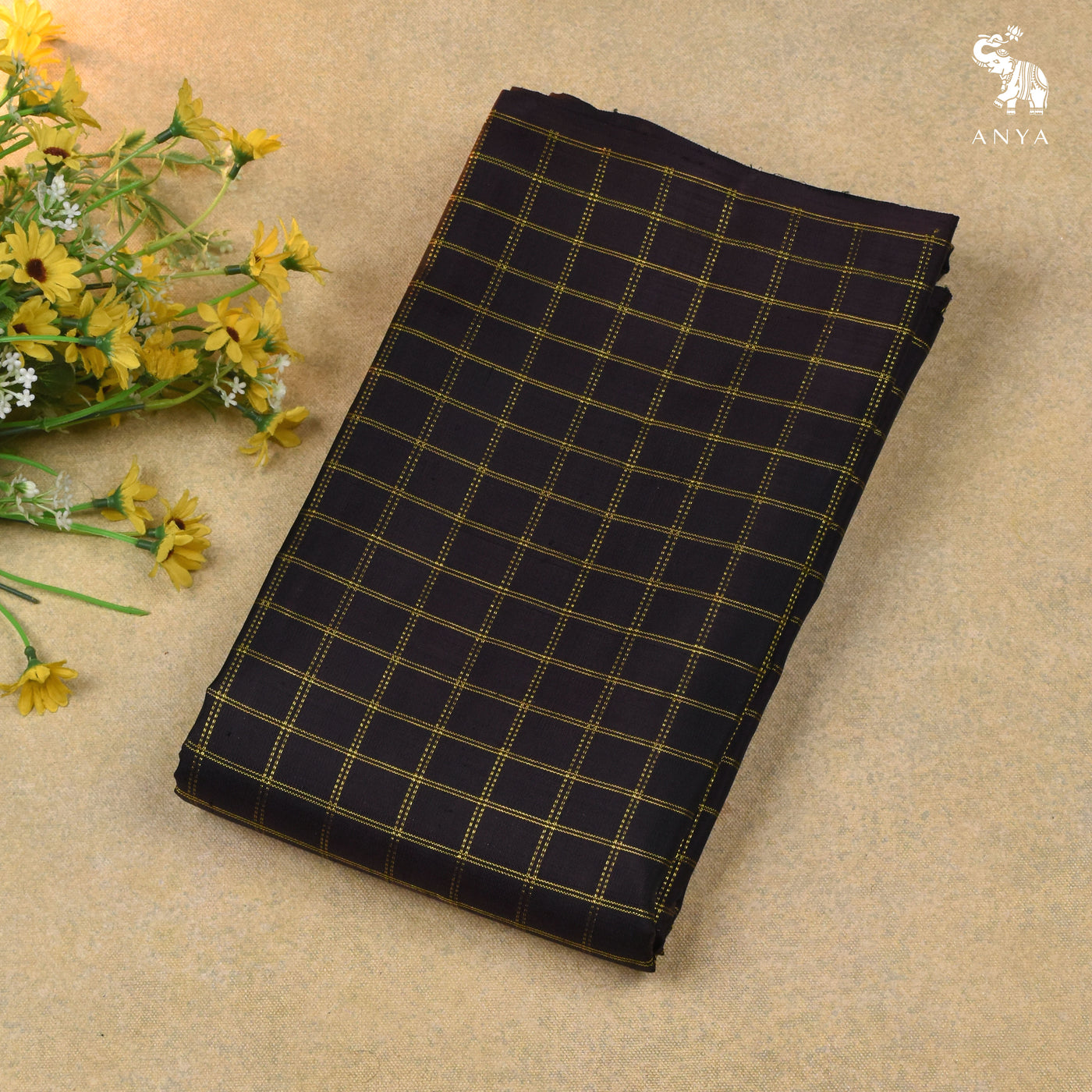 Black Kanchi Silk Fabric with Zari Kattam Design