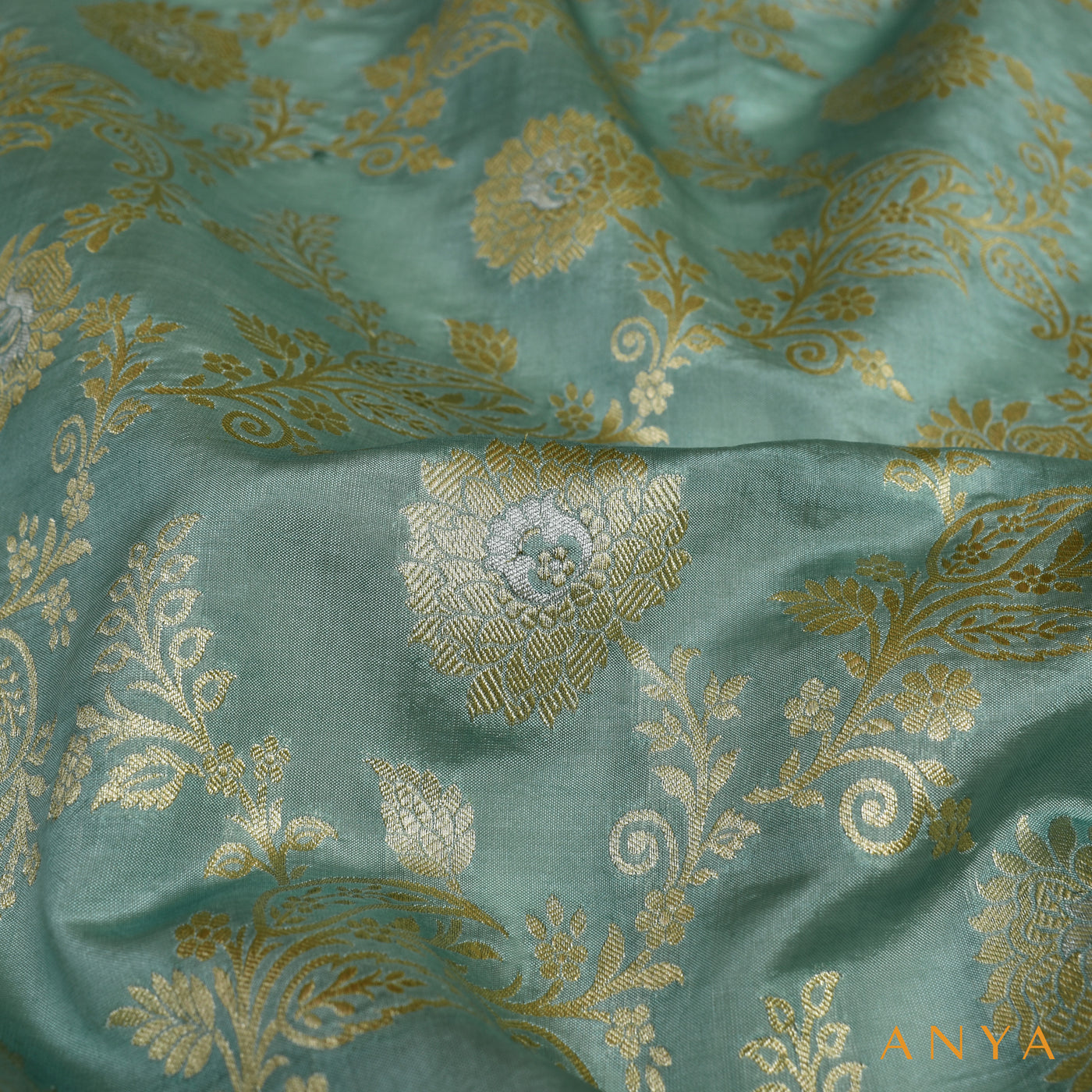 Baby Blue Banarasi Silk Fabric with Creeper Design