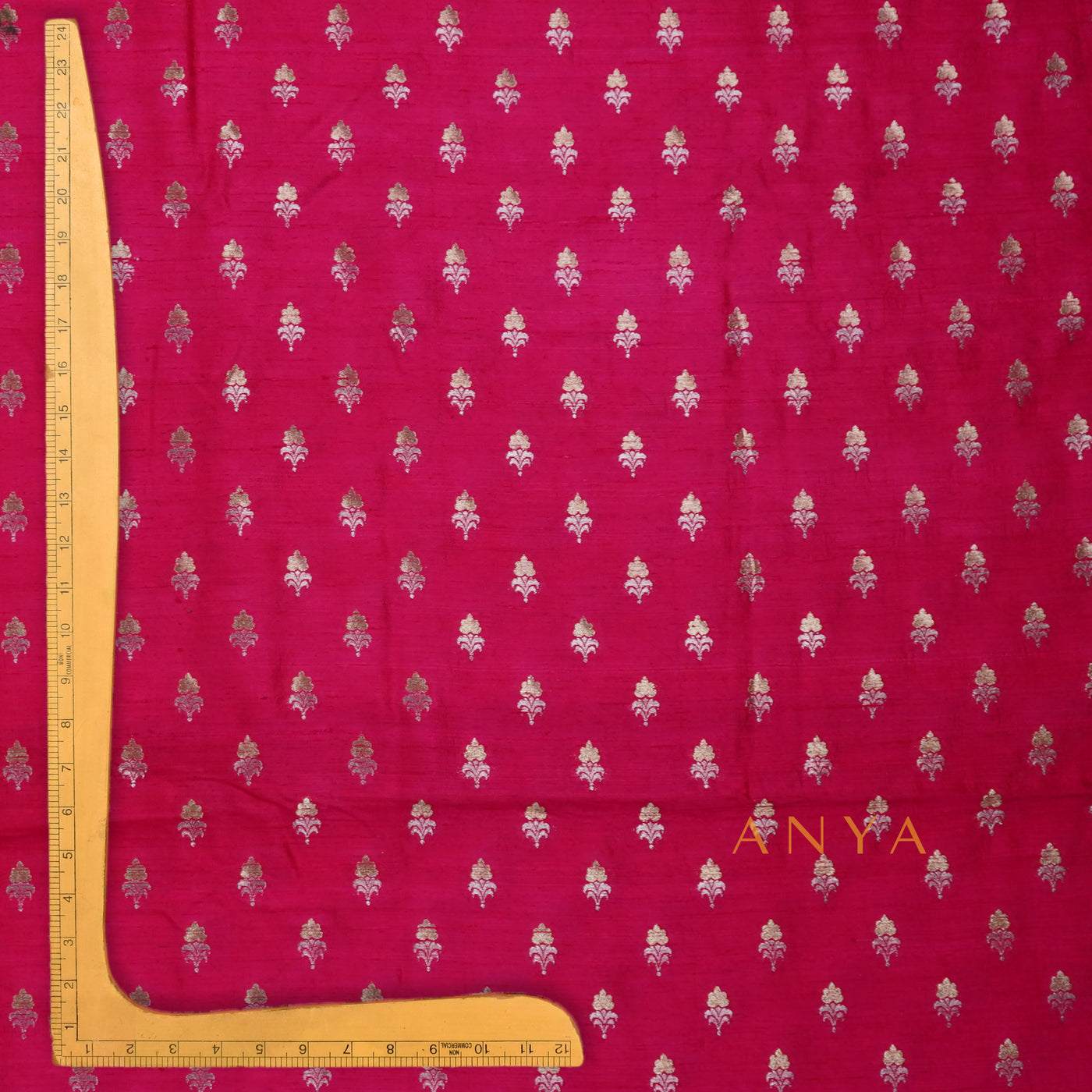 Rani Thakkali Banarasi Tussar Raw Silk Fabric with Flower Butta Design