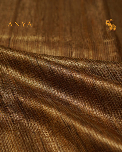 Dark Brown Tussar Silk Saree with Stripes Design