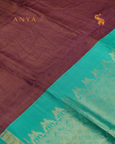 Dark Purple Zari Checks Tussar Silk Saree with Rexona Kanchi Silk Getti Self Pallu