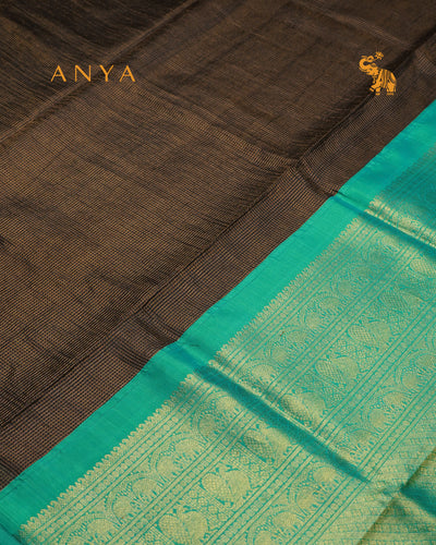 Black Zari Checks Tussar Silk Saree with Rexona Kanchi Silk Getti Self Pallu