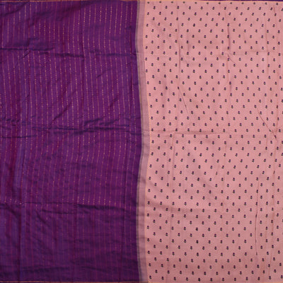 Violet Printed Kanchi Silk Saree with Dots and Stripes Design