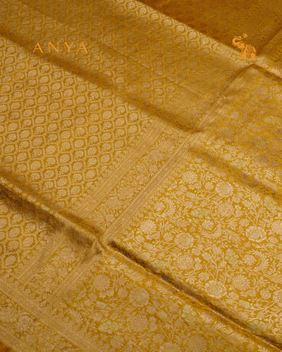 Yellow Banarasi Silk Saree with Floral Creeper Design