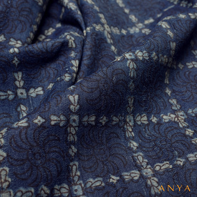 Indigo Blue Tussar Ajrak Print Fabric