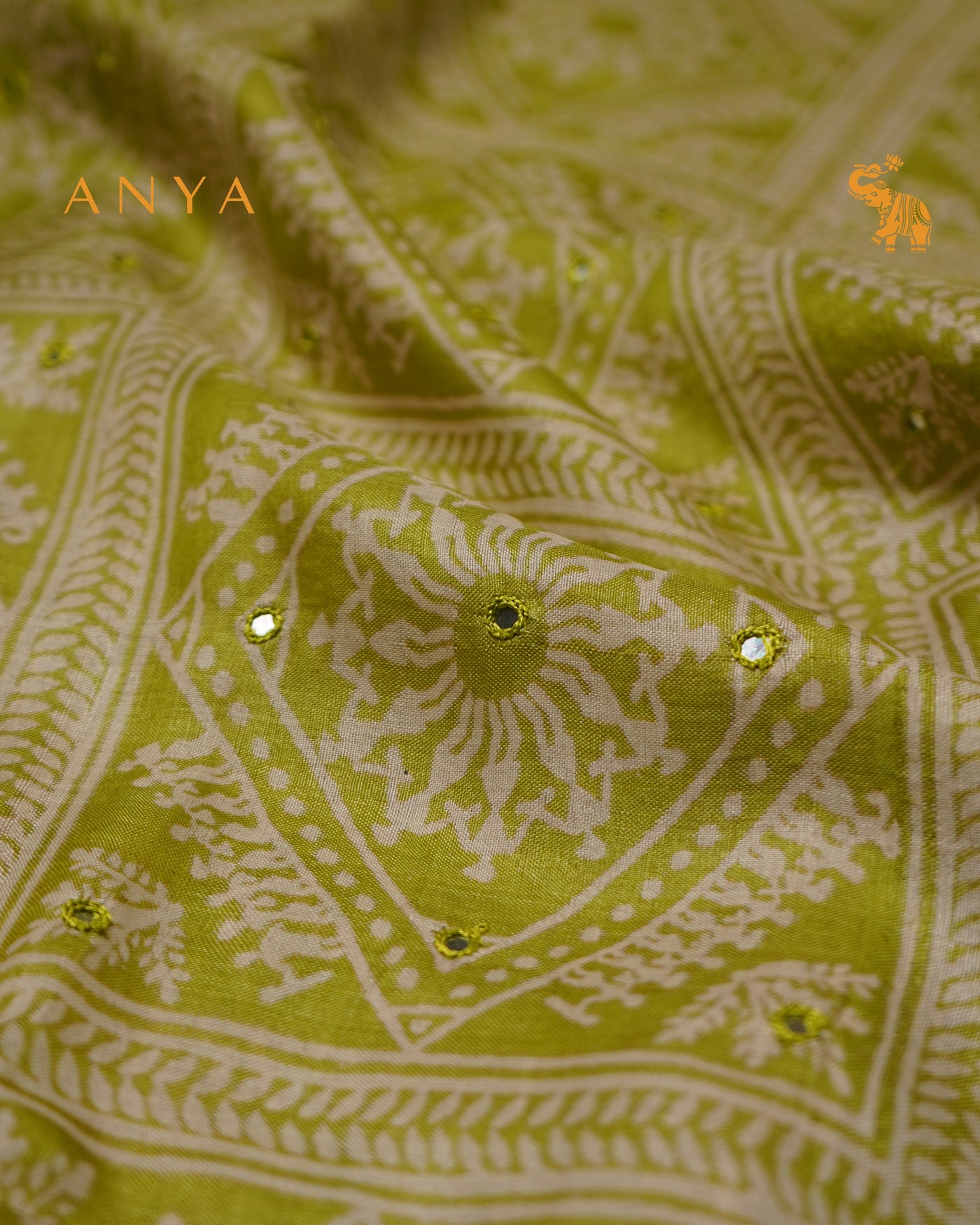 Samangha Green Tussar Silk Saree with Box Print Design