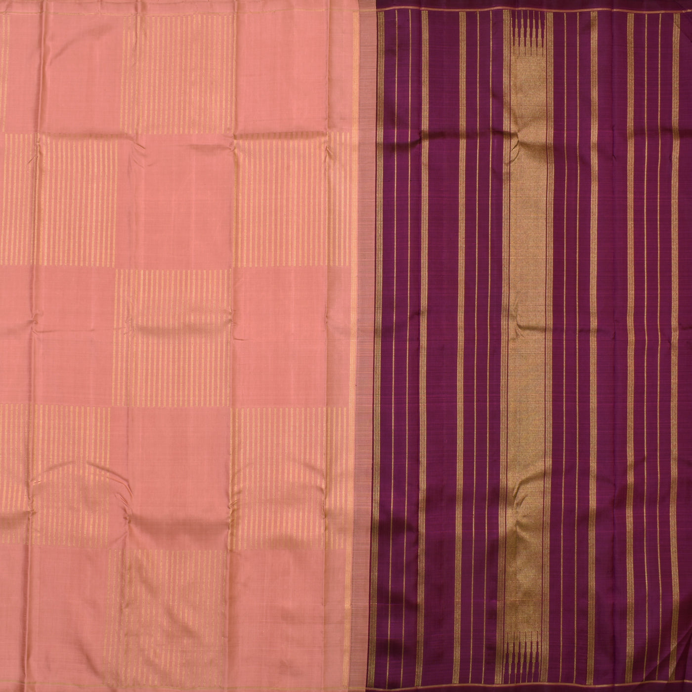 Onion Pink Kanchipuram Silk Saree with Box Zari Design