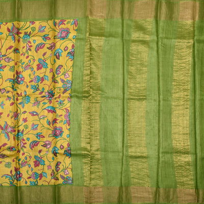 Mustard Tussar Silk Saree with Printed Design
