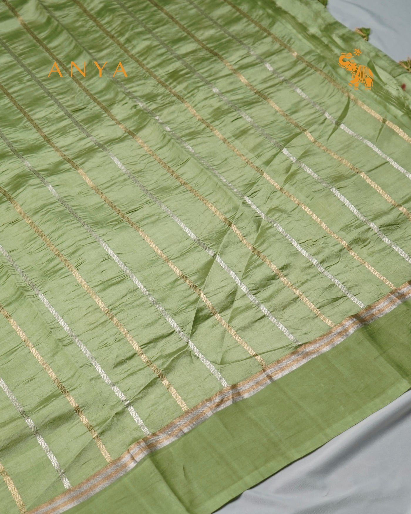 Apple Green Satin Silk Banarasi Saree with Floral Motifs Design