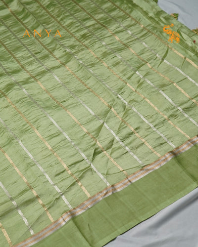 Apple Green Satin Silk Banarasi Saree with Floral Motifs Design