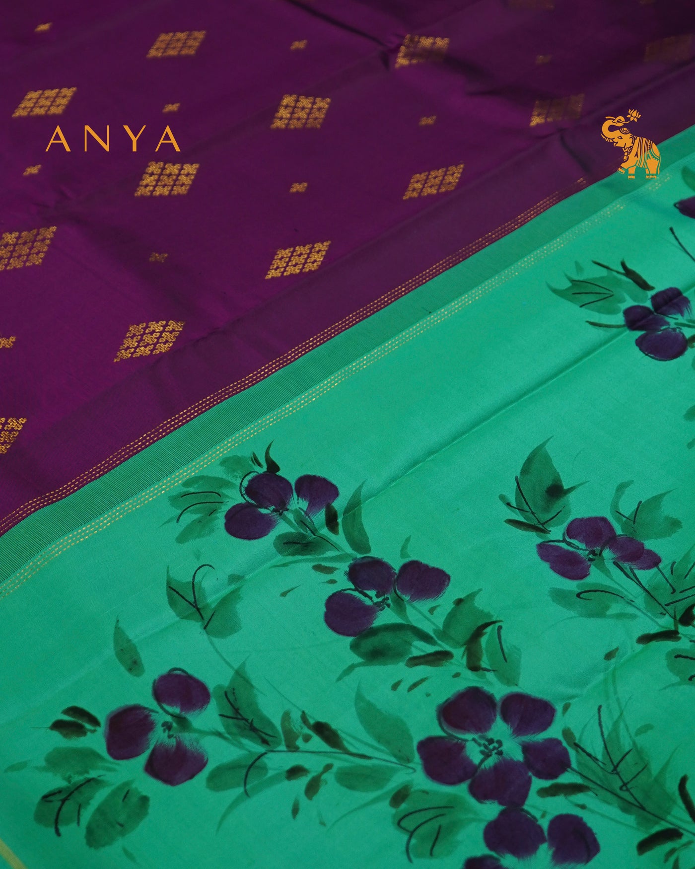 Magenta Hand Painted Kanchi Silk Saree with Zari Butta Design