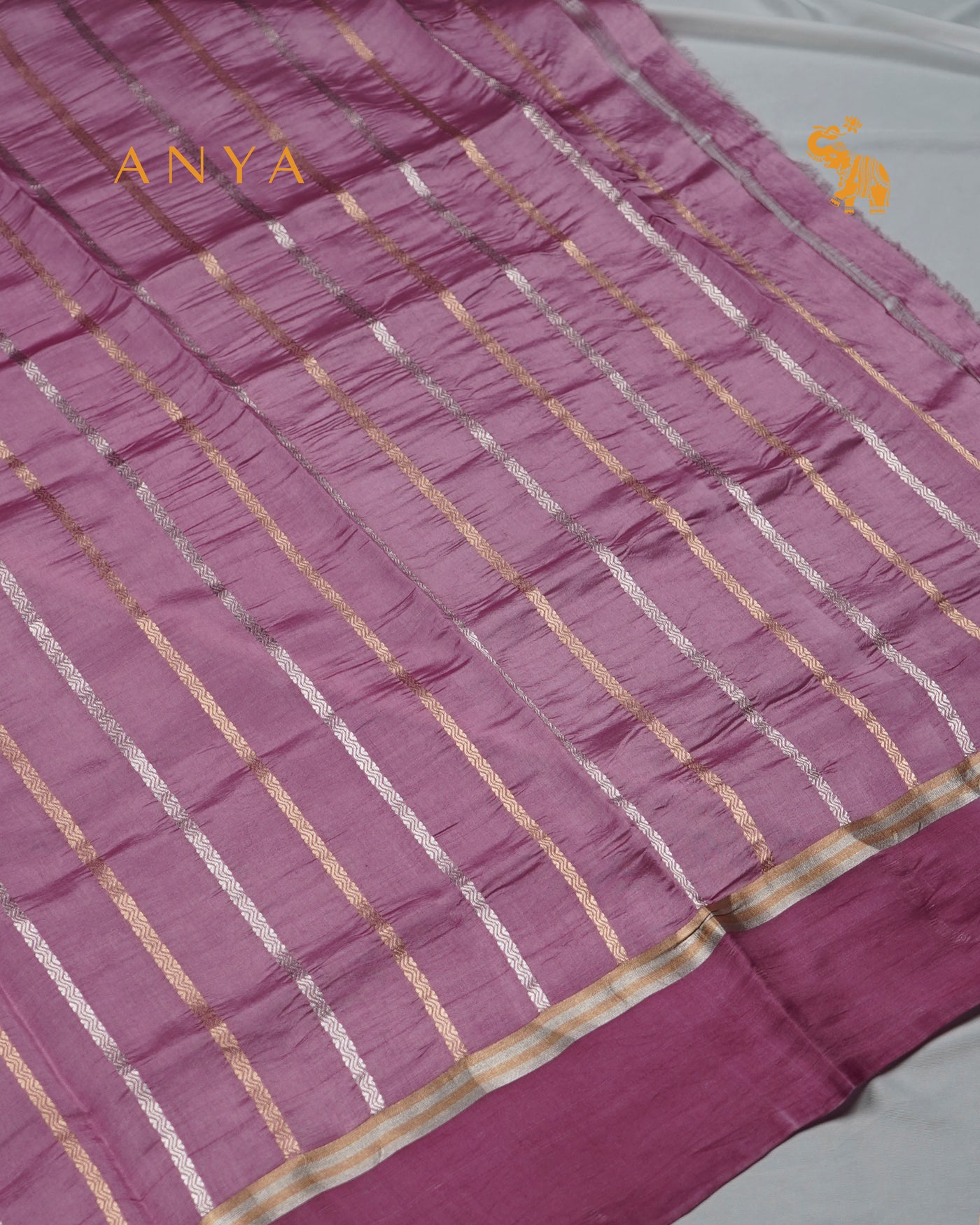 Lavender Satin Silk Banarasi Saree with Floral Zari Motifs Design