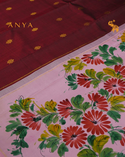 V Pakku Hand Painted Kanchi Silk Saree with Zari Butta Design