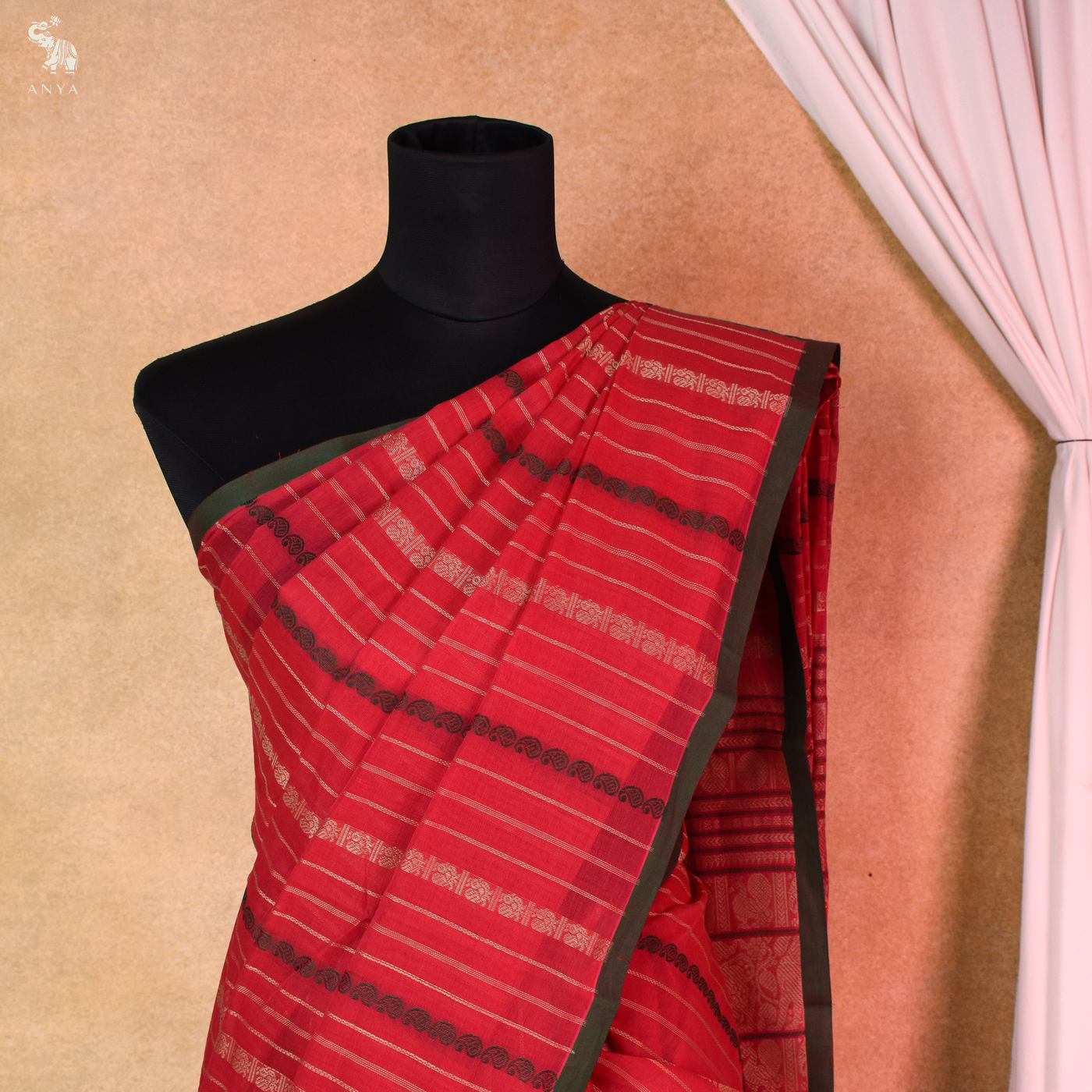 Pink Kanchi Cotton Saree with Vertical Thread Stripes Design