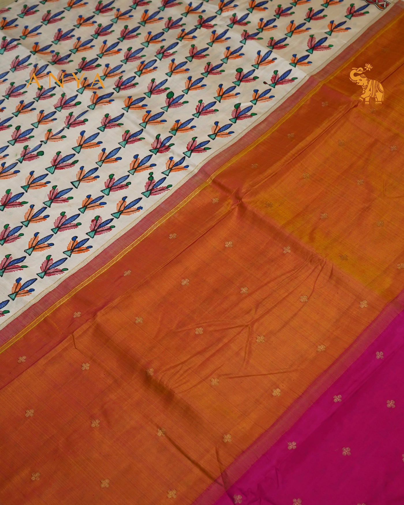 Off White Madhubani Kanchi Silk Saree