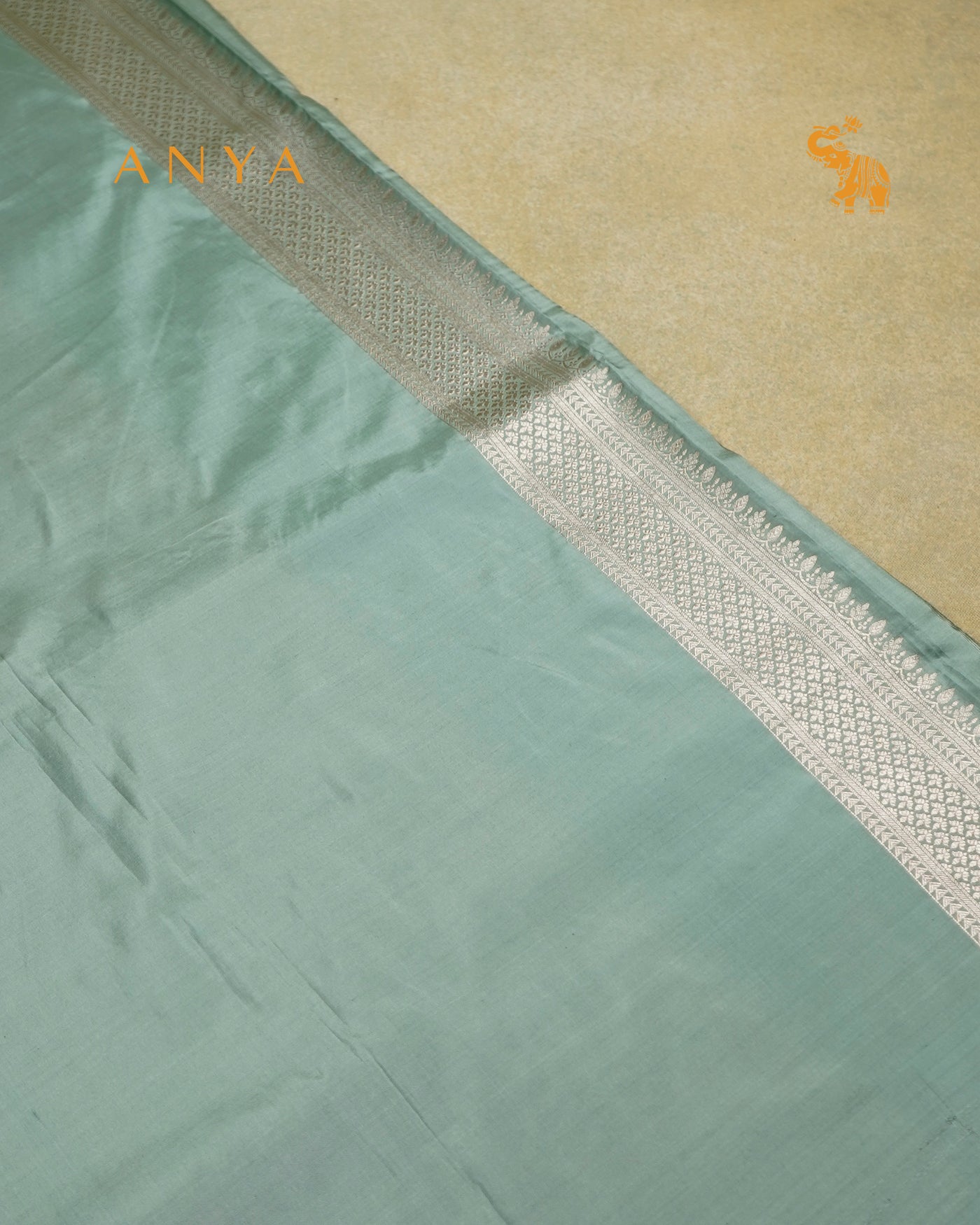 Light Green Banarasi Silk Saree with Floral Creeper Design