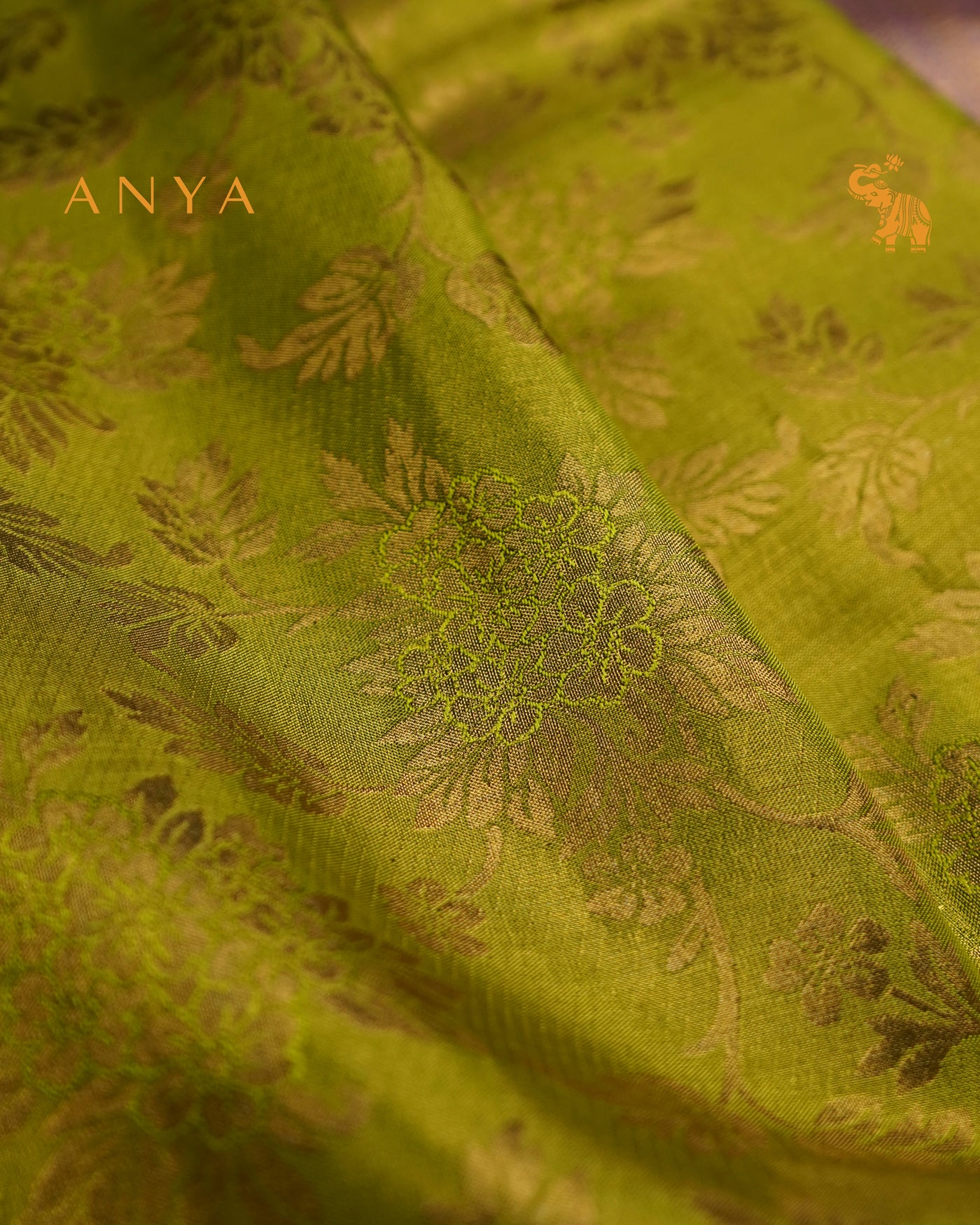 Samangha Green Kanchipuram Silk Saree with Creeper Design