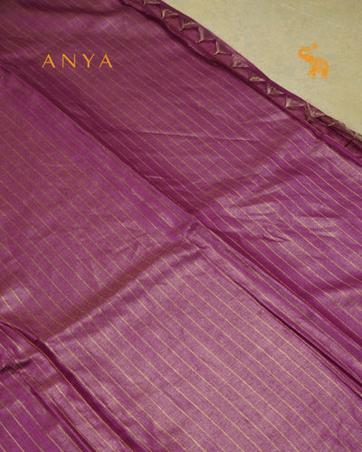 Magenta Tussar Silk Saree with Stripes Design