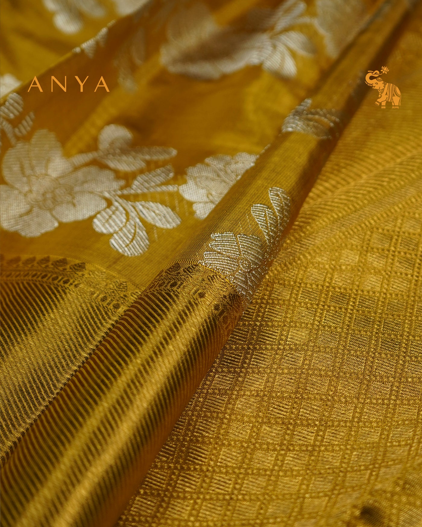 Mustard Yellow Kanchipuram Silk Saree with Floral Creeper Design