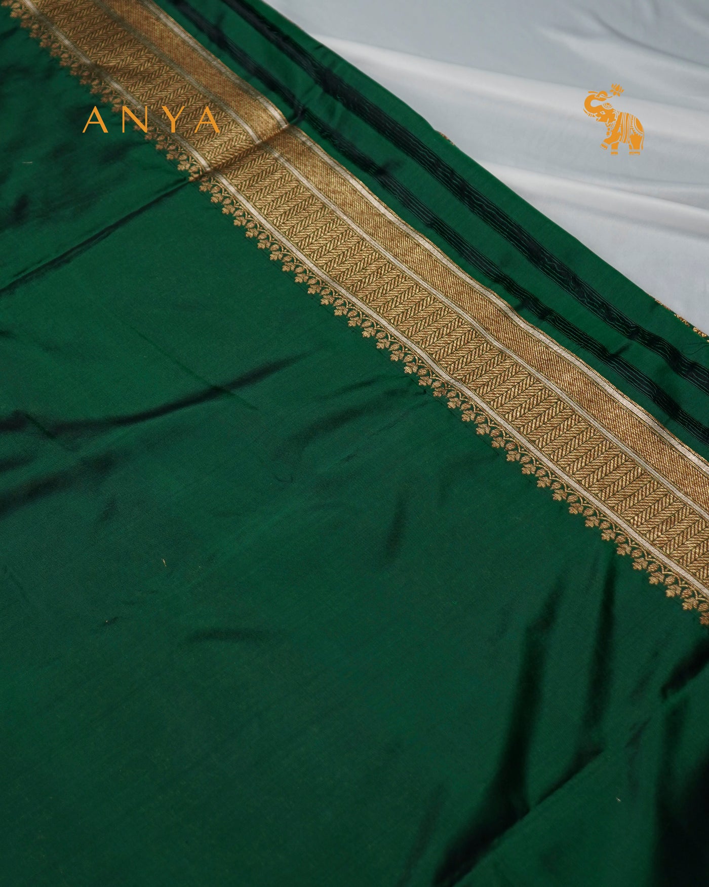 Bottle Green Banarasi Silk Saree with Floral Creeper Design