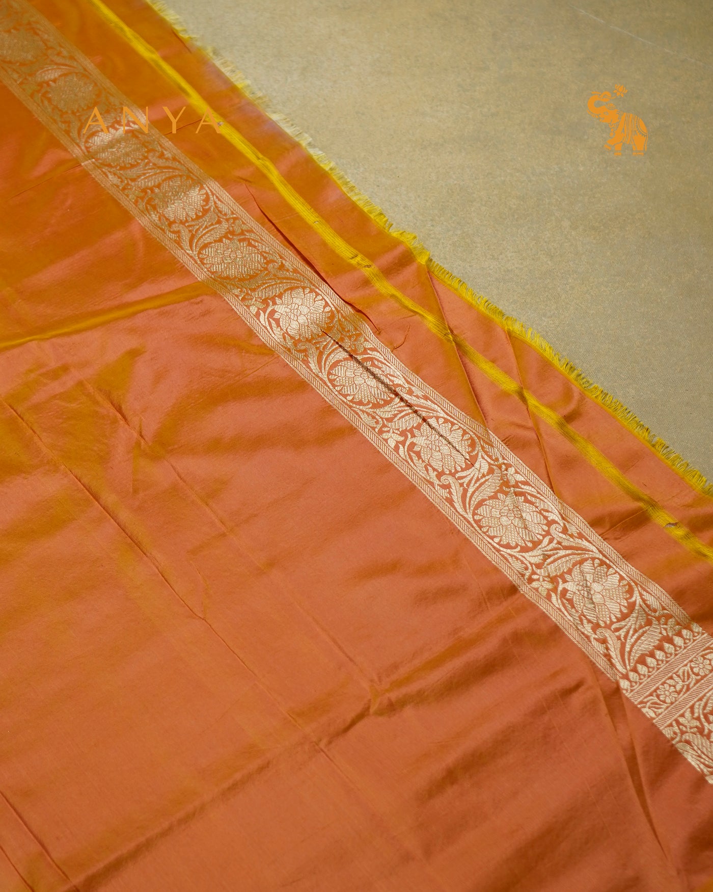 Mustard Banarasi Silk Saree with Creeper Design